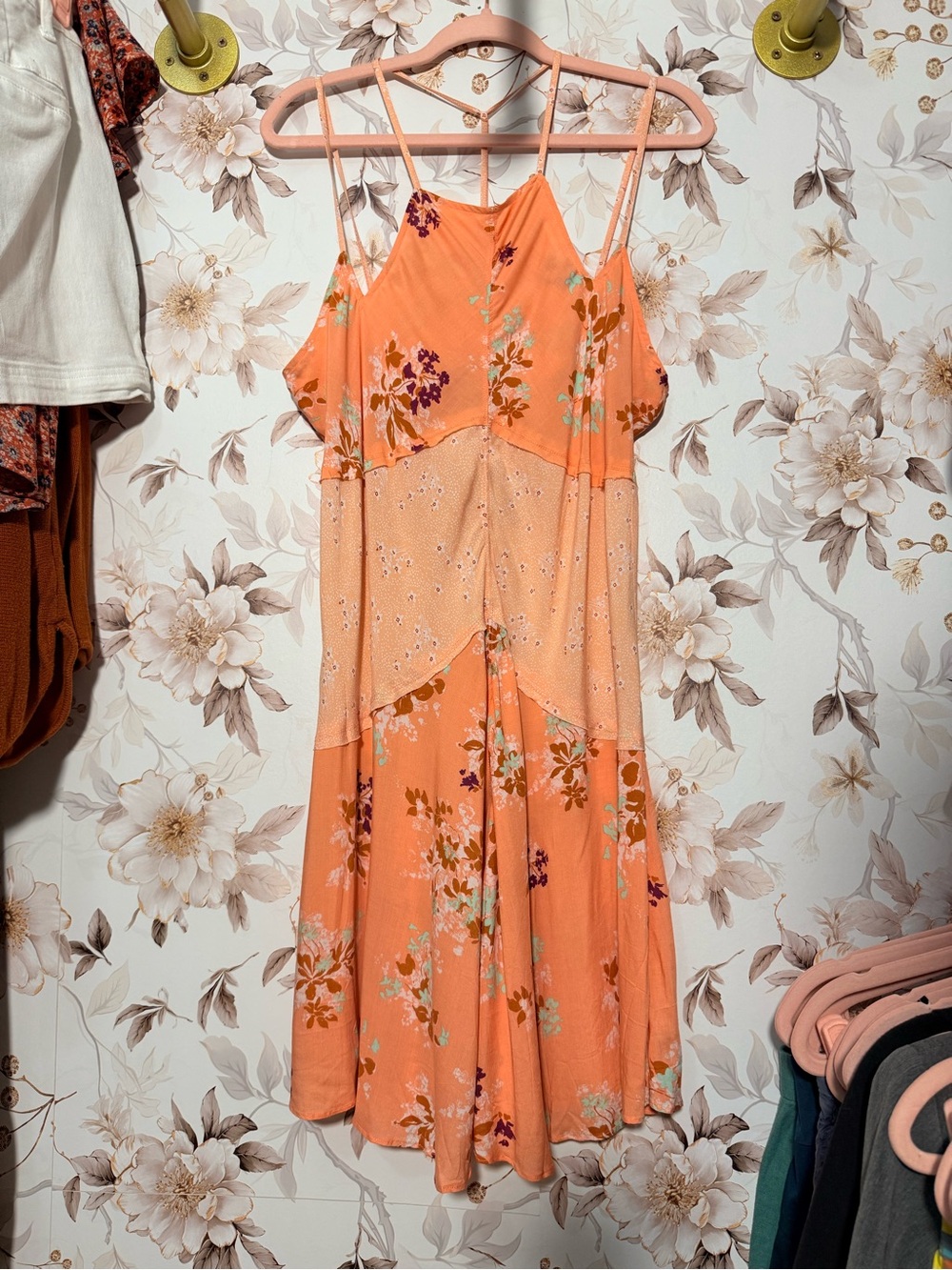 Free People Intimately Floral Tiered Spaghetti-Strap Midi Dress in Peach - Picture 4 of 6
